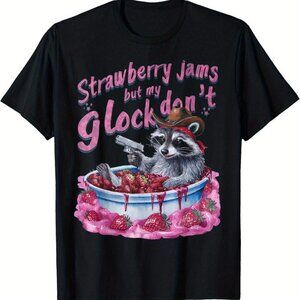 Strawberry Jams But My Dont Funny Raccoon T-Shirt Print